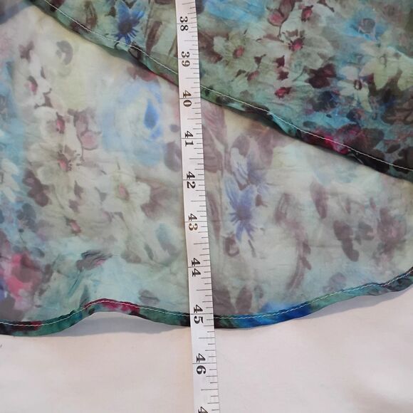 Chiffon Summer Dress Midi Sz M Pastel Watercolor Floral Roses Sleeveless Flowy - Picture 5 of 9